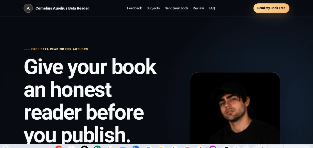 Live Cornelius Aurelius beta reader website example built for authors to submit manuscripts